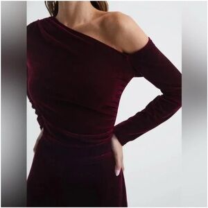 Reiss Burgundy One-Shoulder Jumpsuit
